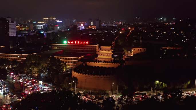 陕西省榆林市榆阳区凌霄塔凌霄广场夜景航拍