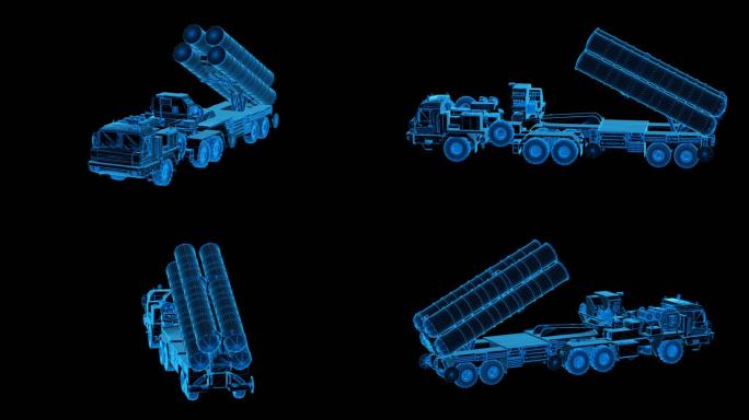蓝色科技线条S400防空导弹透明通道素材