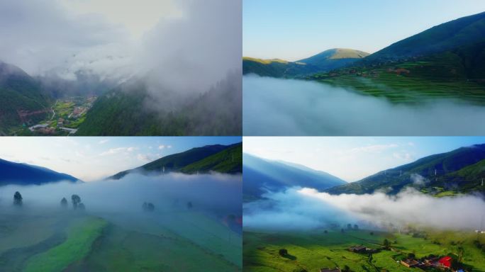 大自然云雾生态田园乡村4K航拍