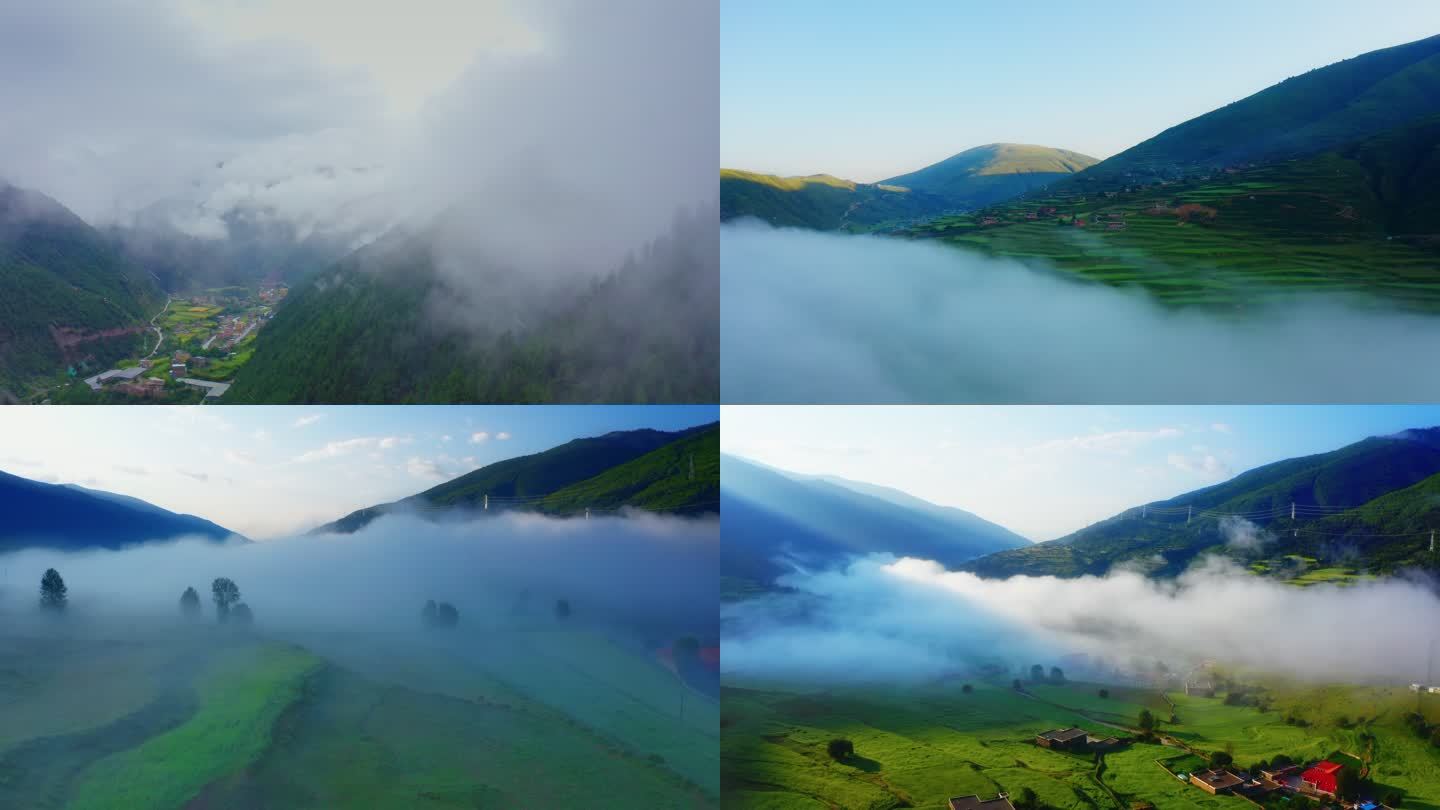 大自然云雾生态田园乡村4K航拍