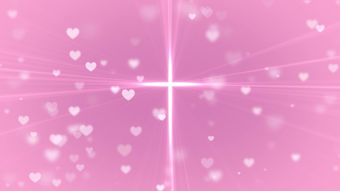 粉色浪漫爱心圣光十字架