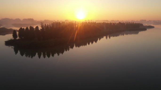 扬州 北湖湿地公园 日出 航拍 原创4K