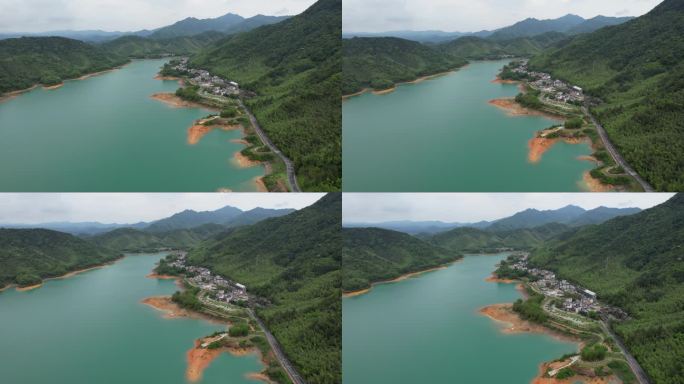 广州萧山村鸟瞰图城市水库公园航拍