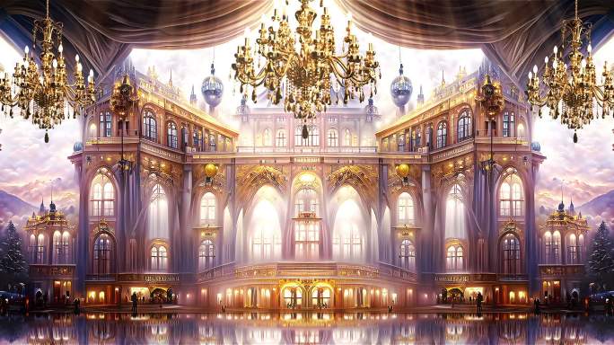 震撼大气辉煌宫殿金色大厅舞台背景