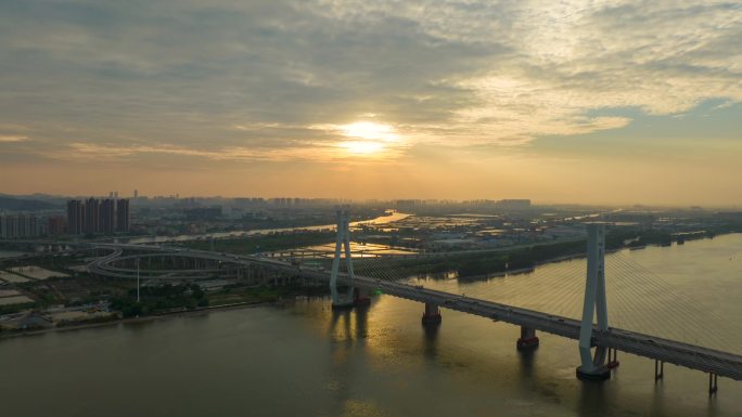 中山港大桥夕阳4K航拍延时