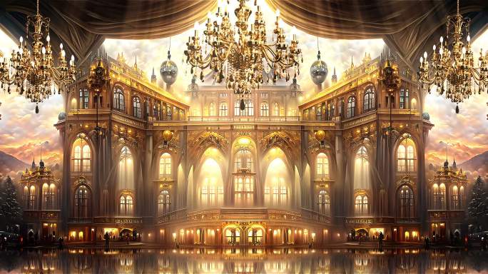 震撼大气辉煌宫殿金色大厅舞台背景