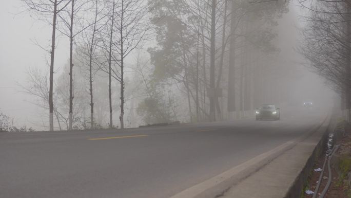 驾车开车离别孤身进入浓雾消失意向镜头