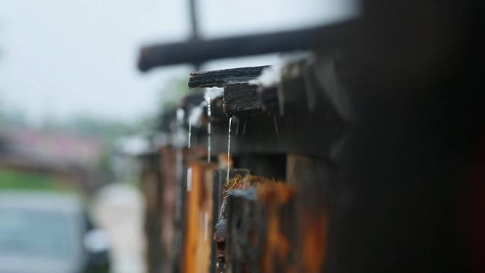 雨中的村庄小院