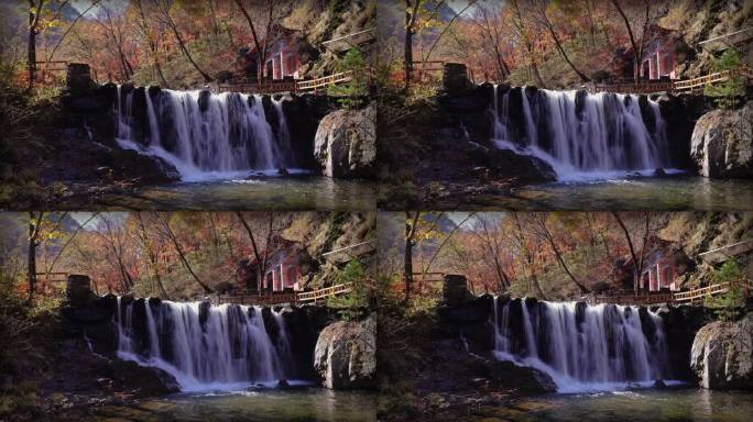 本溪大石湖景区内秋天的瀑布