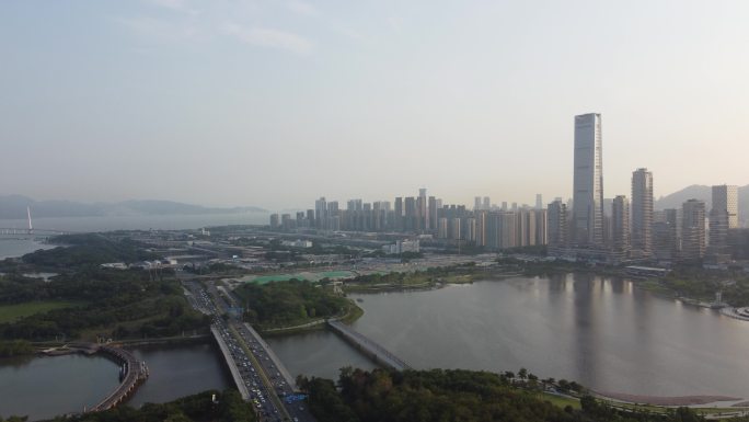 深圳市南山区后海CBD日落场景航拍