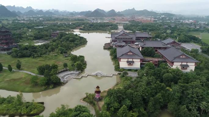 桂林园博园航拍 园林建设 园林 假山花园