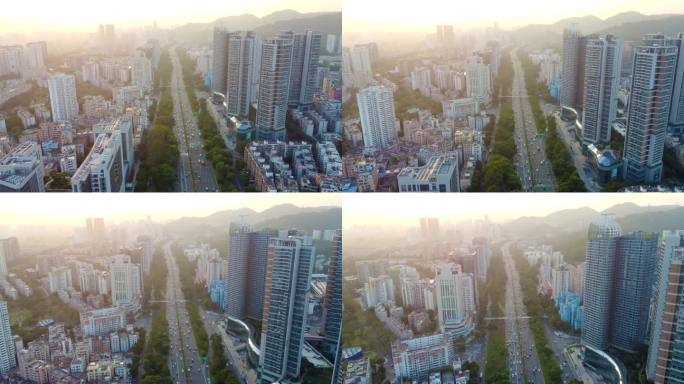 中国深圳密集的房屋和城市道路