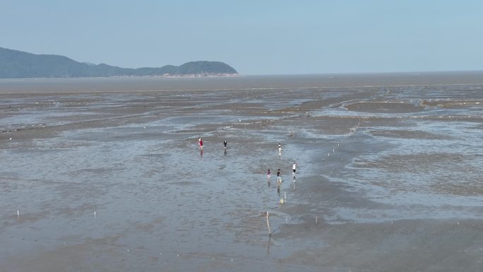 福州连江琅岐岛海滨沙滩滩涂自然风光航拍