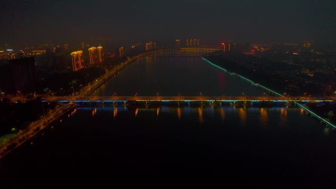 航拍梅河口桥梁夜景