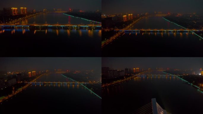 航拍梅河口桥梁夜景