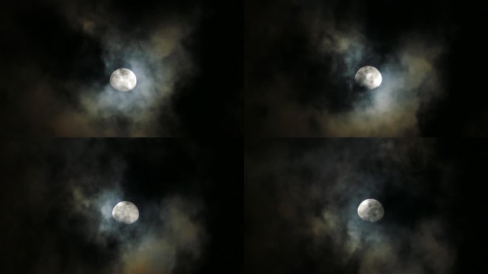 月亮和云朵在天空中飘荡。