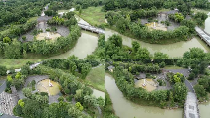 桂林园博园航拍 园林建设 园林 假山花园