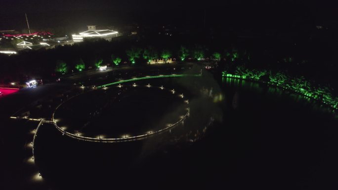 梅河口海龙湖夜景航拍
