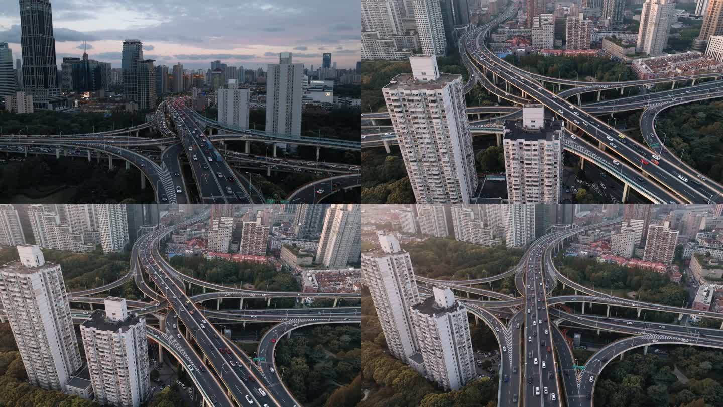 4K 上海延安高架路航拍