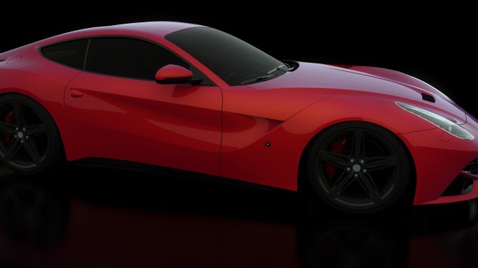黑色背景上的红色汽车前视图三维渲染