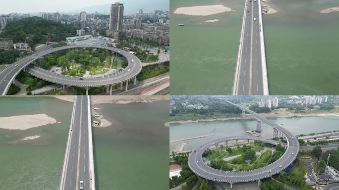 【合集】重庆北碚嘉陵江大桥公路车流航拍