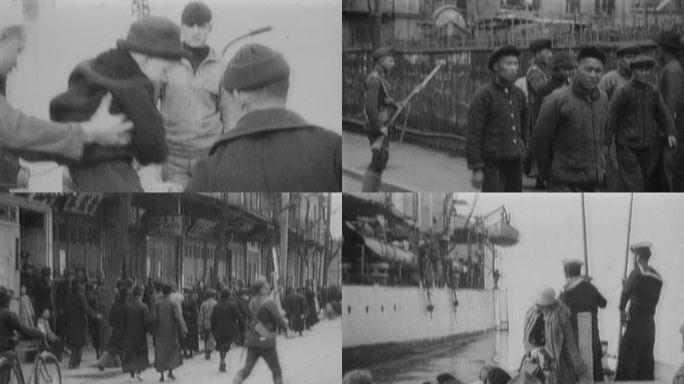 南京事件 成群的美国人逃到军舰上