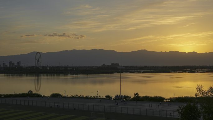 宁夏银川览山公园日落延时