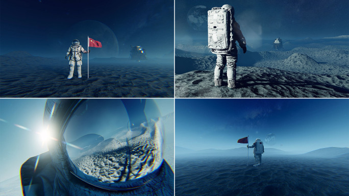 中国宇航员月球外星登陆4K超高清意境创意