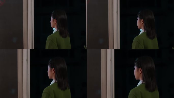 【4K阿莱】少女夜晚独自站在窗边背影