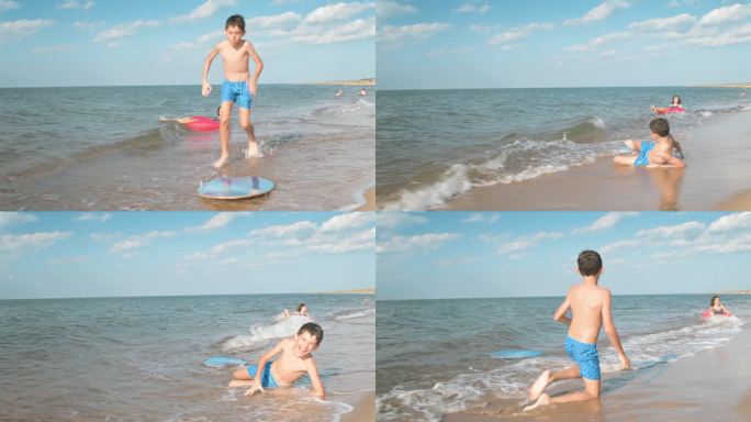 儿童跳板沙滩游玩