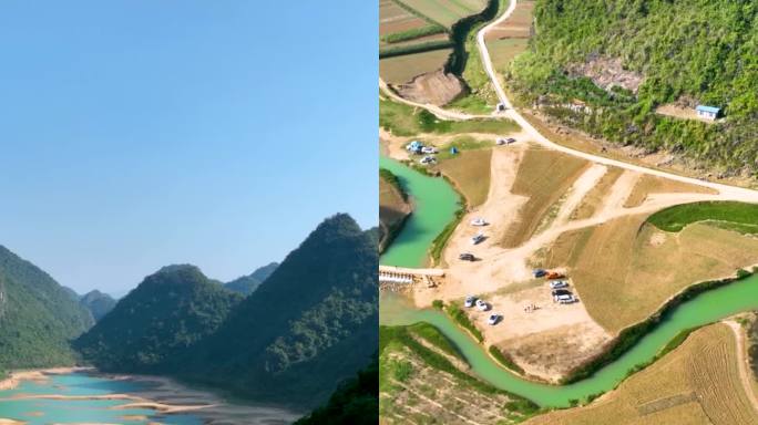 高清竖屏航拍隆安更望湖靓丽风景