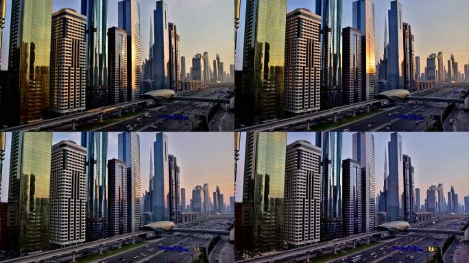 阿拉伯联合酋长国迪拜：日落，谢赫扎耶德路