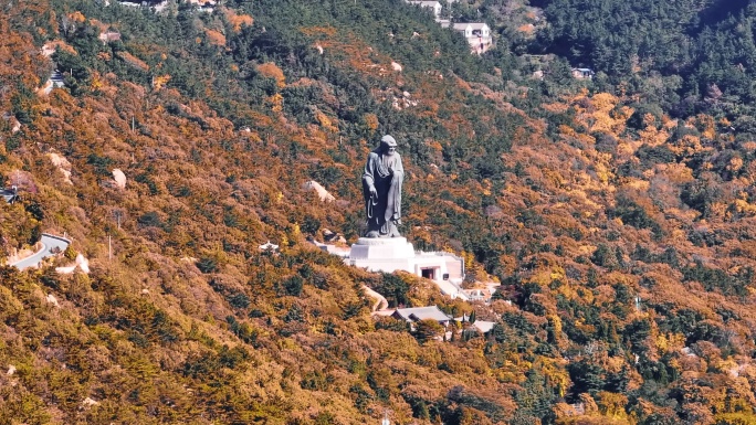 航拍青岛 崂山雕像