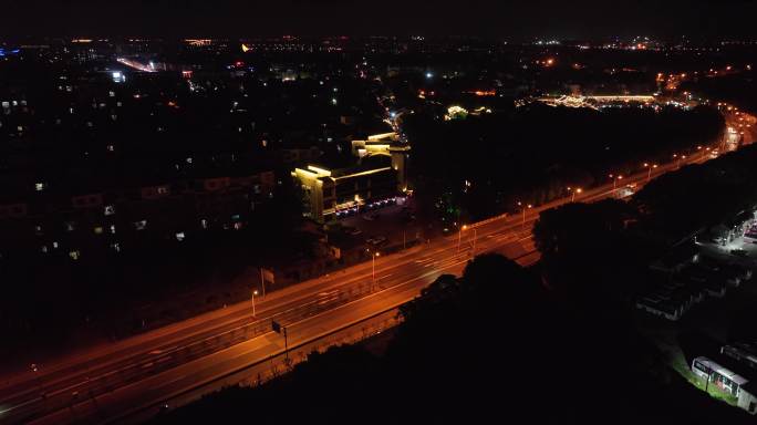 城市夜景-上海金山枫泾古镇航拍