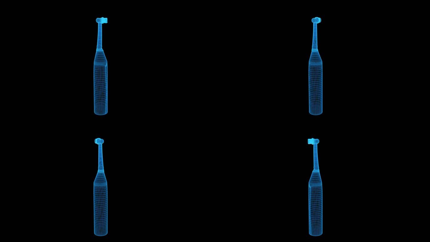 蓝色全息科技线框电动牙刷三维素材带通道