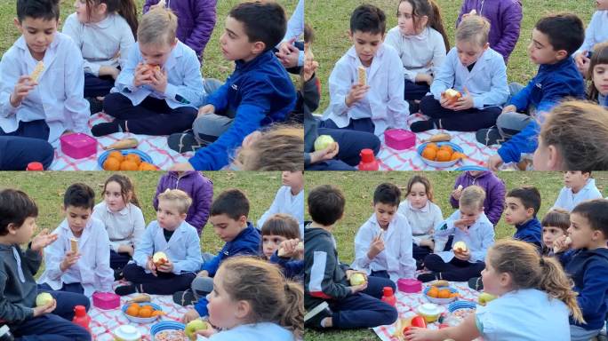 孩子们在校园里吃零食