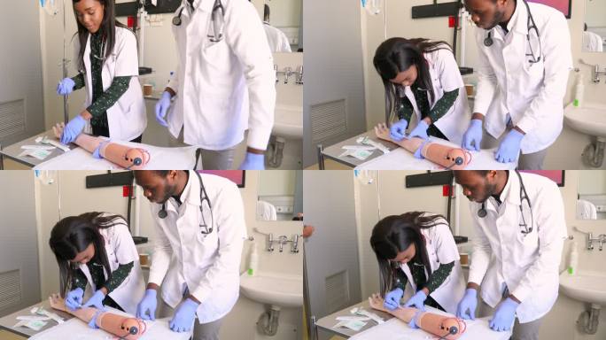 医学生练习注射注射打针训练护士实习生假肢