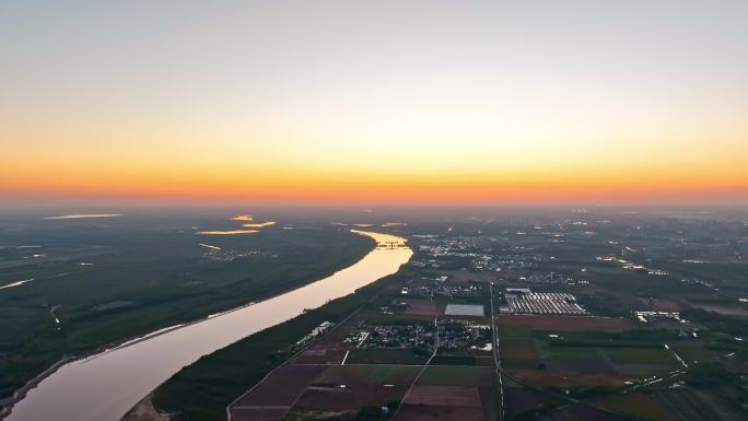 航拍夕阳黄河湾