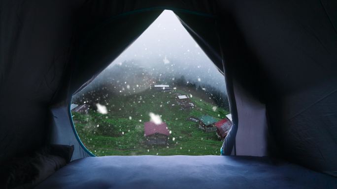 帐篷中的4k视频雪景