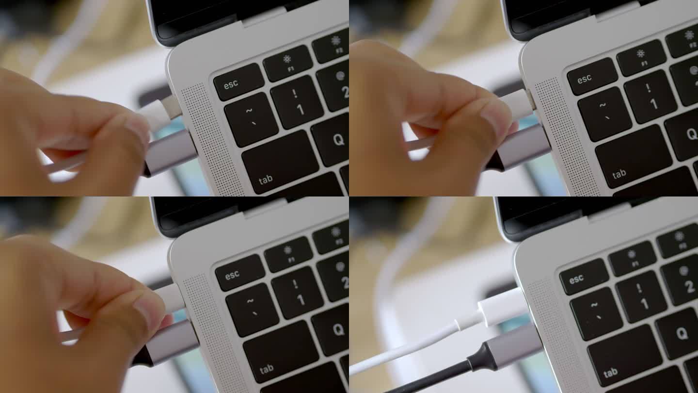 手动将USB-C充电电缆连接到笔记本电脑