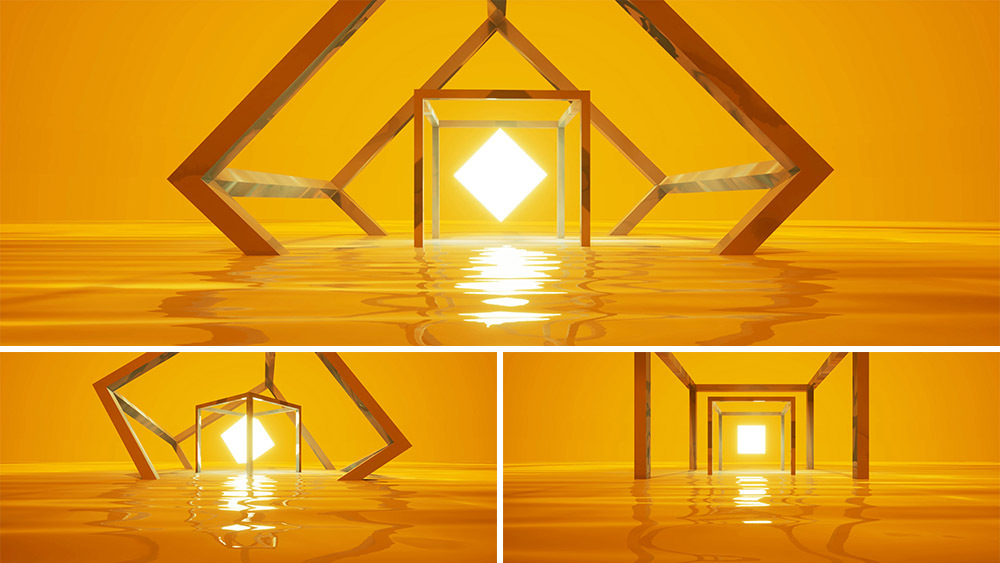 【4K时尚空间】3D方框金色科技虚幻创意