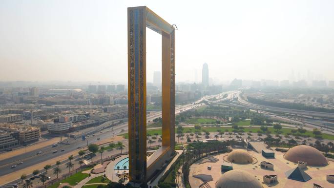 迪拜市中心附近的迪拜框架鸟瞰图，阿拉伯联合酋长国古老的迪拜天际线
