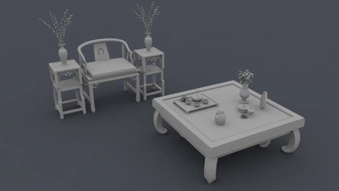 中式传统装修古典桌椅模型
