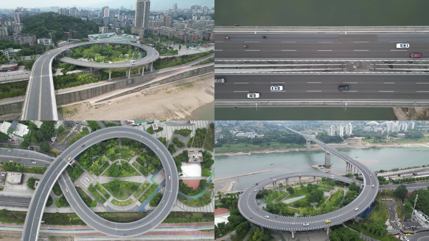 【合集】重庆北碚嘉陵江大桥公路车流航拍