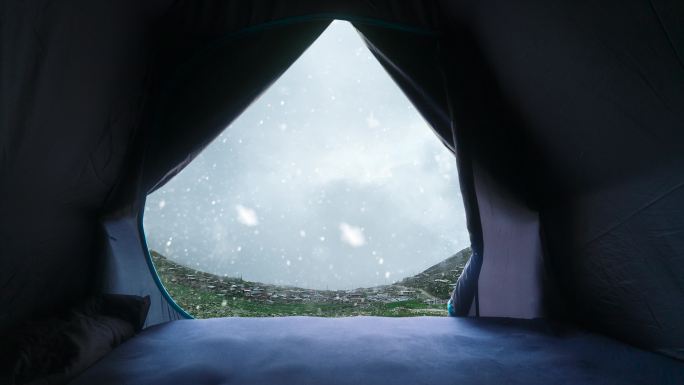 帐篷中的4k视频雪景
