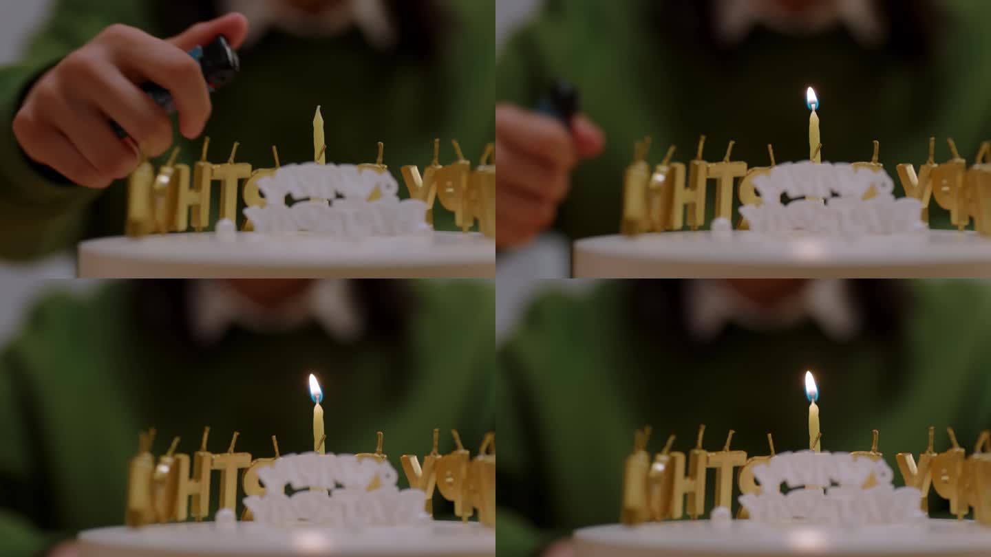 【4K阿莱】少女夜晚客厅独自点上生日蜡烛
