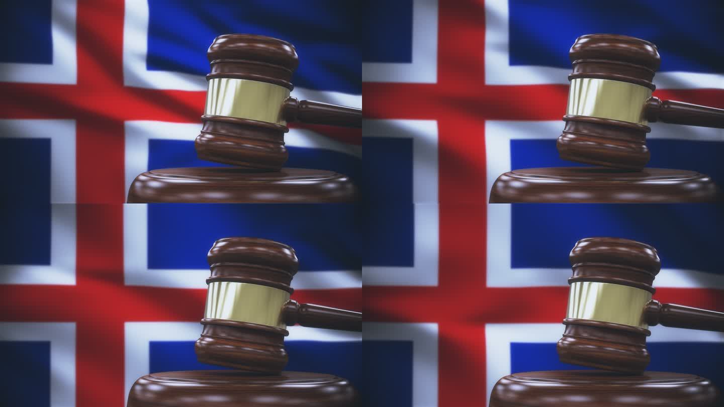 冰岛国旗背景的盖尔法官