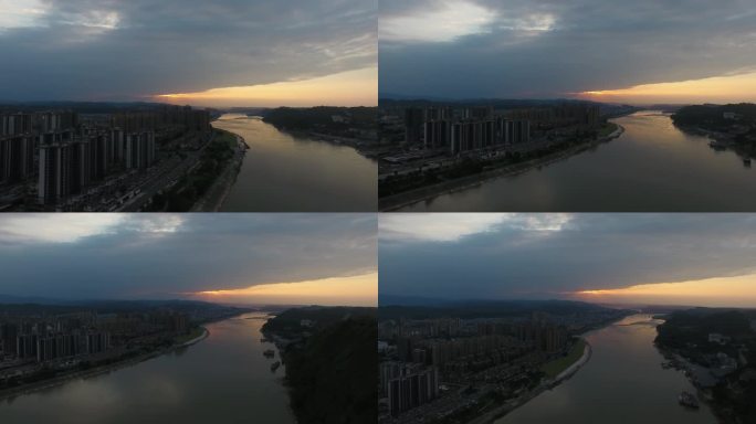 岷江河畔夕阳西下