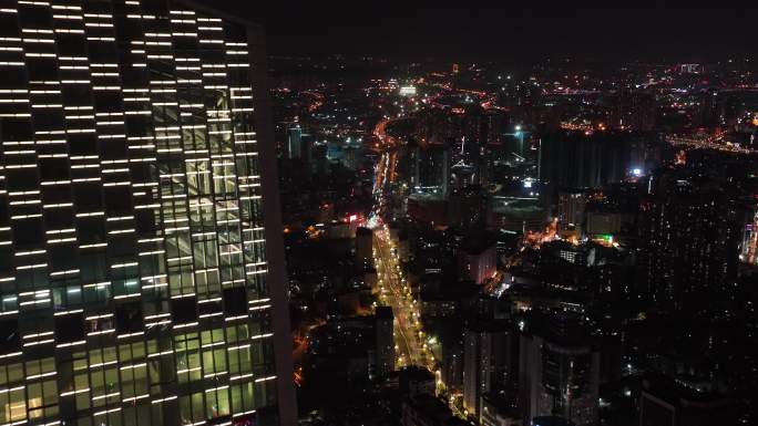 昆明盘龙区恒隆广场夜景航拍