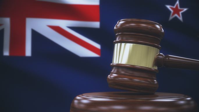 新西兰国旗背景的盖尔法官